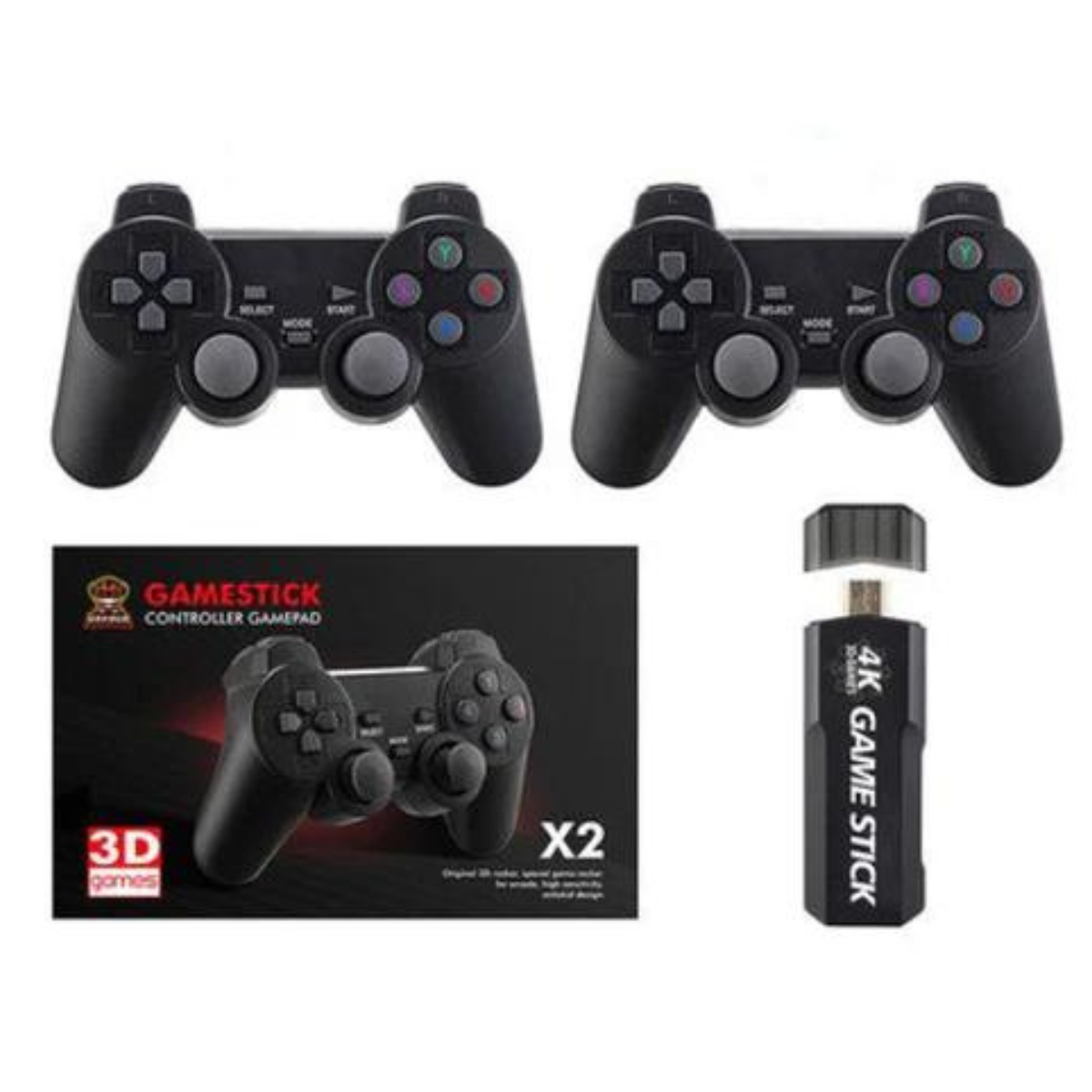 Controles inalámbricos y Game Stick retro 4K vista de cerca