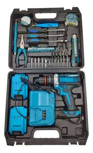 Maletín completo con taladro, baterías, cargador y accesorios