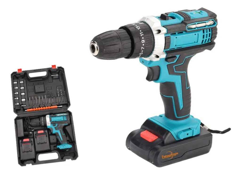 Taladro inalámbrico en uso, diseño ergonómico y potente