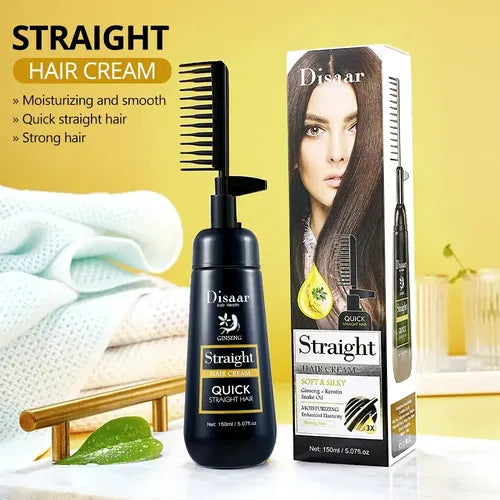 Crema alisadora con peine integrado para el cabello - ginseng y queratina