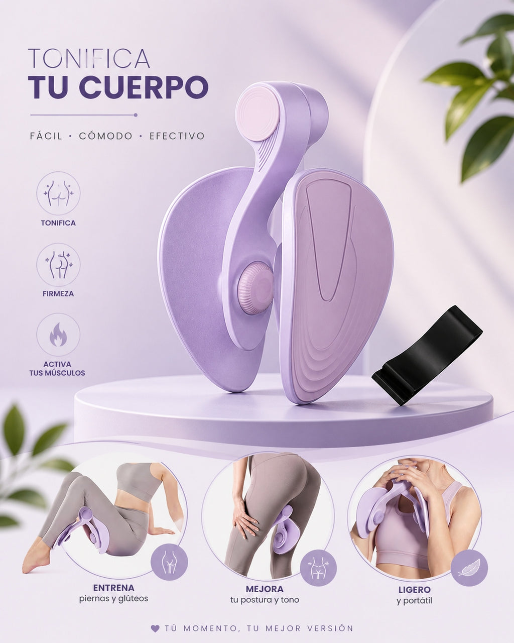 Ejercitador pélvico con contador digital, ambiente rosado