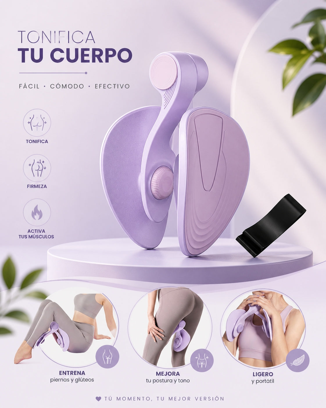 Ejercitador pélvico con contador digital, ambiente rosado