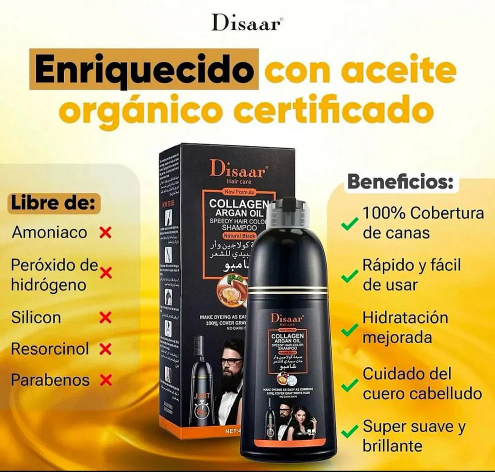 Beneficios del shampoo pinta canas Dissar: libre de amoniaco, cubre canas, hidrata y da brillo