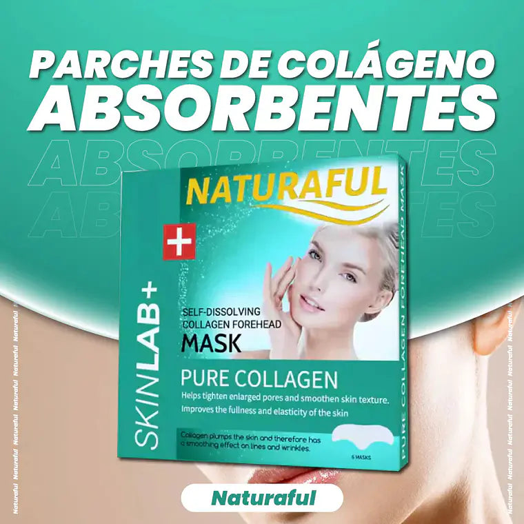 Mujer aplicando parche de colágeno autodisolvente en el rostro