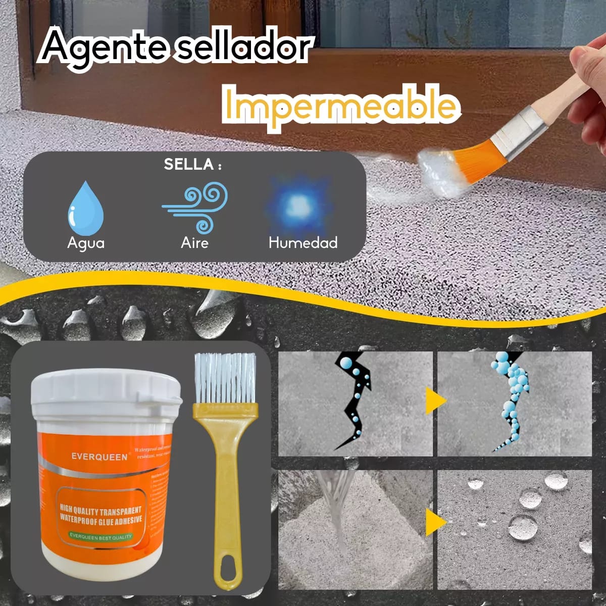 Sellador Impermeabilizante Líquido con Brocha - Repara Techos y Grietas