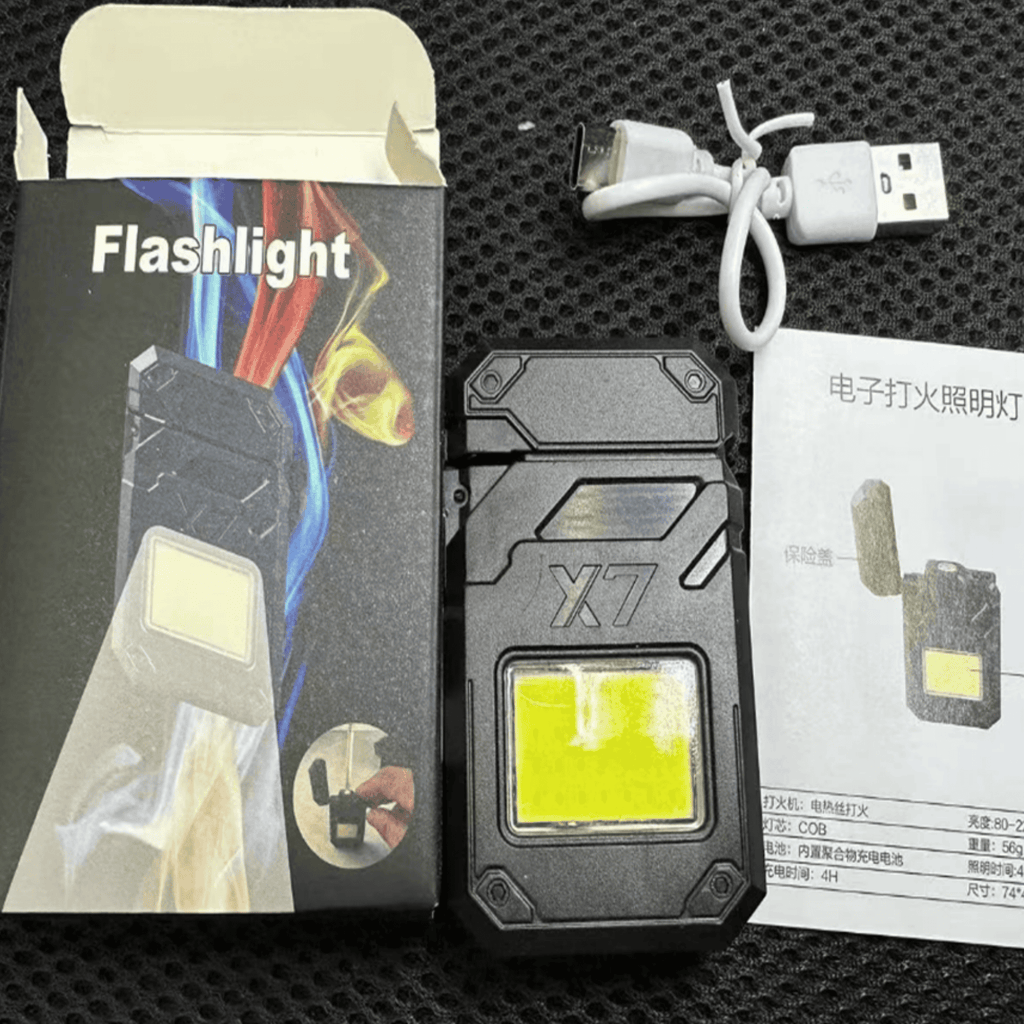 Luz de Emergencia X7 USB - Encendedor Eléctrico + Linterna LED + Llavero 3 en 1