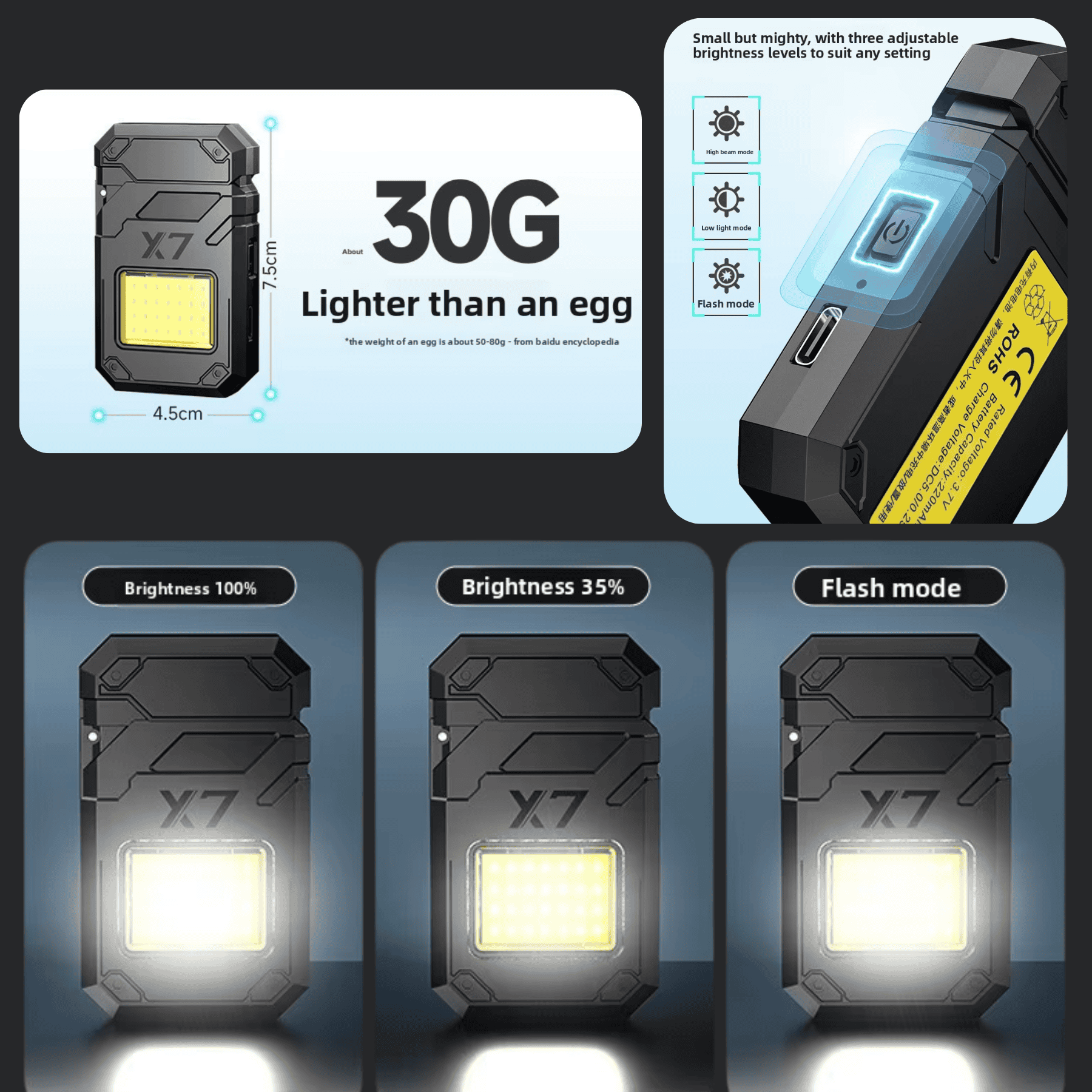 Luz de Emergencia X7 USB - Encendedor Eléctrico + Linterna LED + Llavero 3 en 1