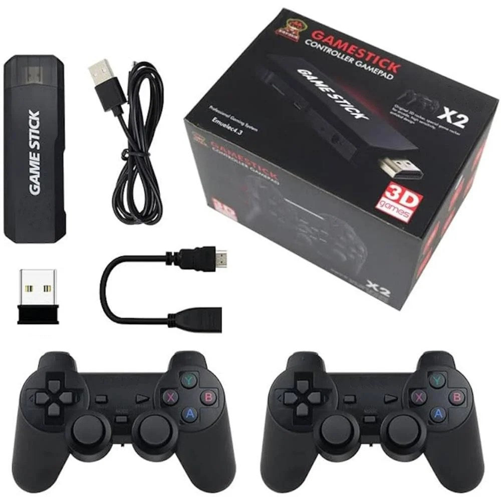 Kit completo Game Stick: consola, cable HDMI, USB y 2 controles