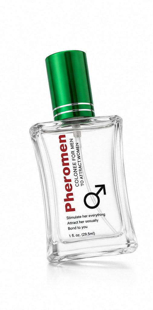 Perfume Pheromen en ángulo mostrando el diseño del frasco premium